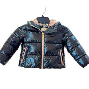 Michael Michael Kors Puffer Jacket with Hoodie Black Pink Fleece Lined Size 3T